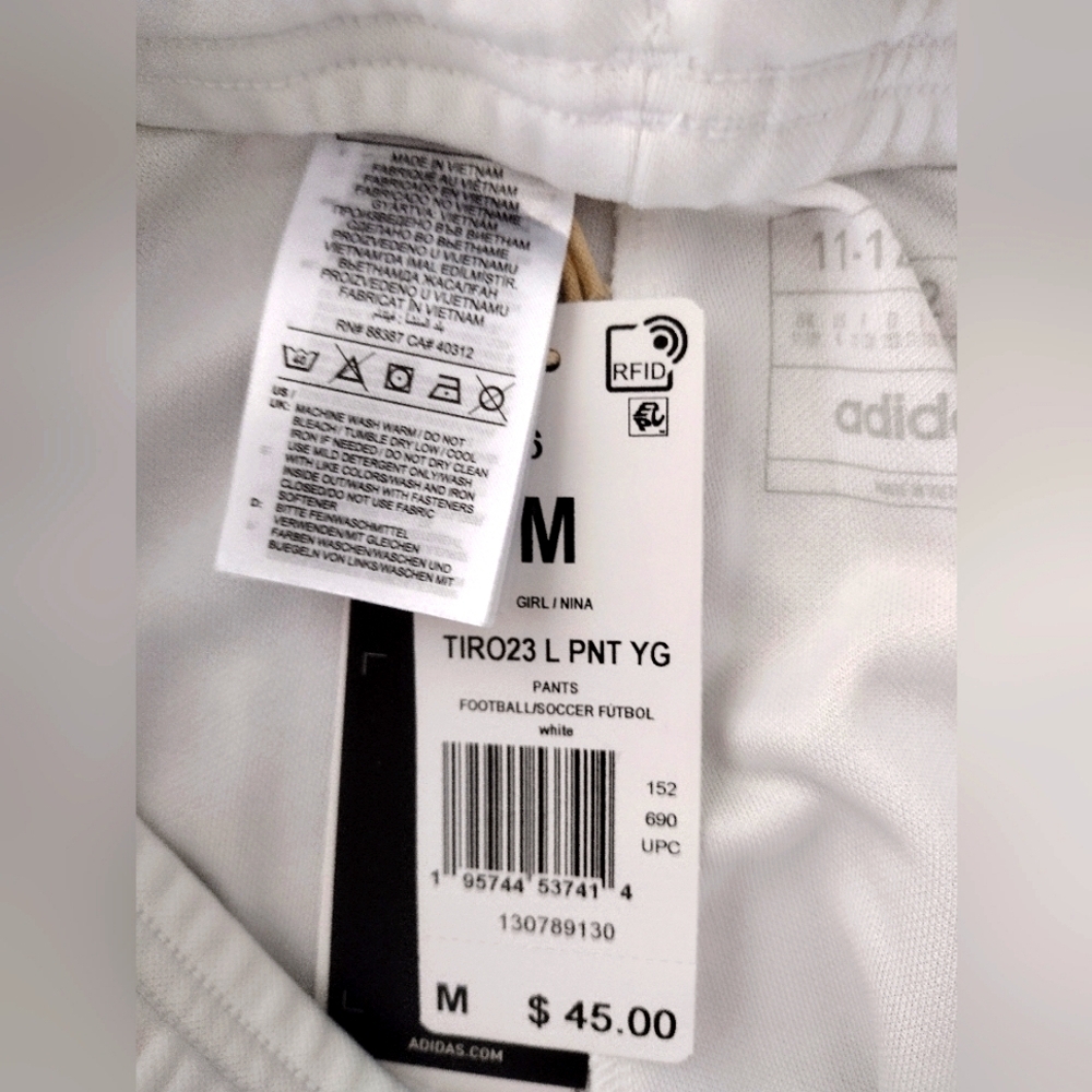 Adidas Boys White Slim Fit Tapered Pants Football - Picture 8 of 8